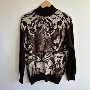 Vintage St. John by Marie Gray Mock Neck Brown Tiger Knit Sweater - Size S